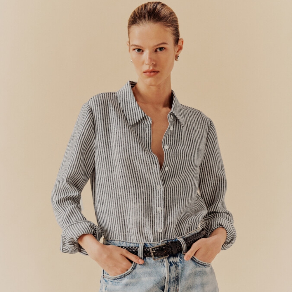 Reformation Black and White Striped Button Down Shirt